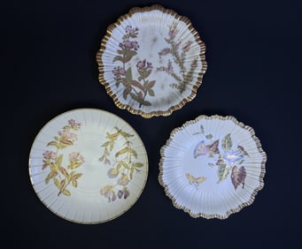 Royal Worcester Blush Ivory Plates 3 hand painted plates with gold highlights.