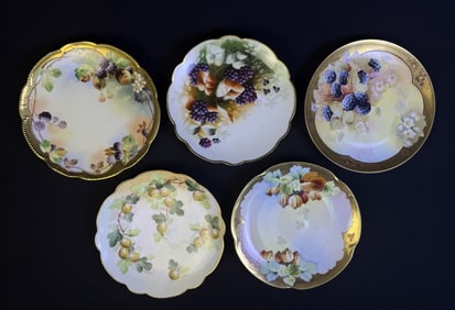 Pickard Hand Painted China Plates Fruit Motif 5 plates approximately 8.5 x 1 inches each.