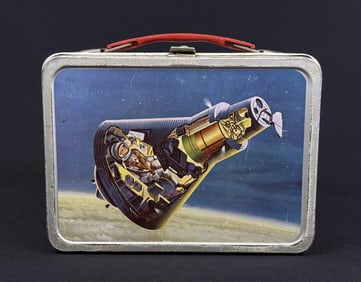 1963 John Glenn Orbit Thermos Metal Lunchbox Missing thermos.