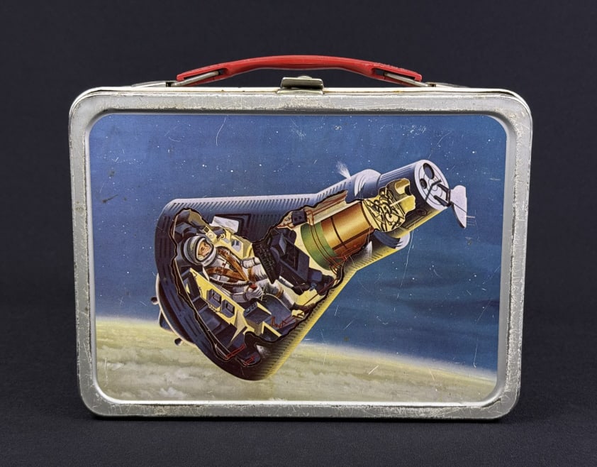 1963 John Glenn Orbit Thermos Metal Lunchbox Missing thermos. (1 of 9)