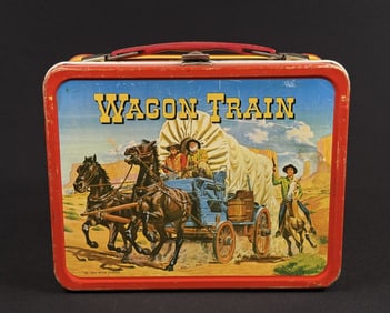 Vintage Wagon Train Metal Lunchbox 1964 Thermos company. Missing thermos.