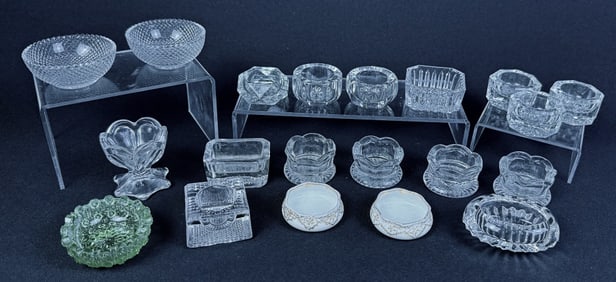 Vintage Glass Salt Cellars Candle Holders 20 total. Please see photos for item details and condition