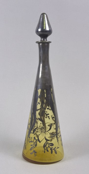 Vintage Silver Overlay Amber Glass Decanter 14 x 4 inches. Free from chips or cracks.: 14 x 4 inches. Free from chips or cracks. See photos for further details.