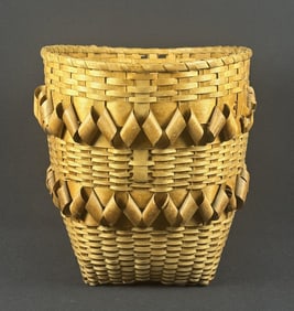 Vintage Hand Made Woven Basket 13.25 x 11.5 x 13 inches.