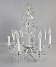 Vintage Large 8 Arm Crystal Glass Chandelier Measures approximately 21 inches wide x 22 inches tall.