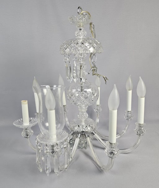 Vintage Large 8 Arm Crystal Glass Chandelier Measures approximately 21 inches wide x 22 inches tall. (1 of 15)