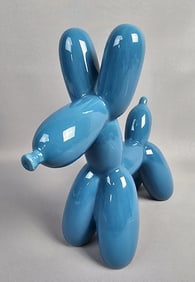 Blue Ceramic Balloon Dog Sculpture Measures 10 x 11 inches tall. Free from chips or cracks.