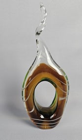 NF DESIGN Japan Blown Art Glass MCM Sculpture Measures 12 inches tall. Small chips around the