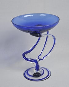 Jozefina Krosno Art Glass Pedestal Compote Measures 7 inches tall, free from damage.