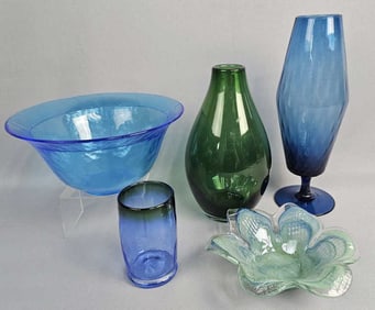 Glass Vases & Dishes Including Crate & Barrel Emerald
