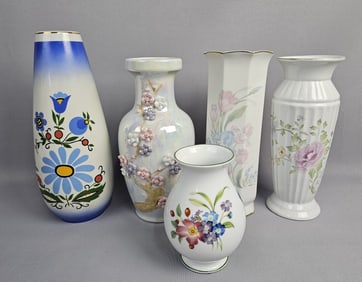 Group of Five Assorted Ceramic and Porcelain Vases A group of five ceramic and porcelain vases, each