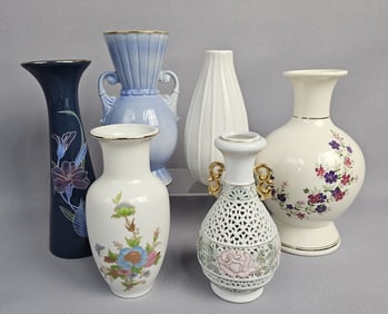 Mixed Lot Porcelain & Ceramic Vases Height ranging 6-8 inches. Crazing on most vases.