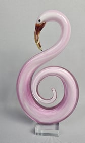 Murano Style Hand-Blown Flamingo Glass Sculpture Sculpture measures 12 inches tall, free from