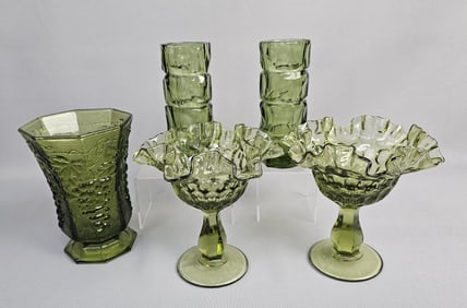 Mixed Colonial Green Glass Lot Fenton & Anchor