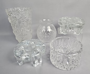 5 Clear Glass Pieces Inc Waterford Crystal Bowl Waterford bowl measures 5 inches wide. Vases are 5 &