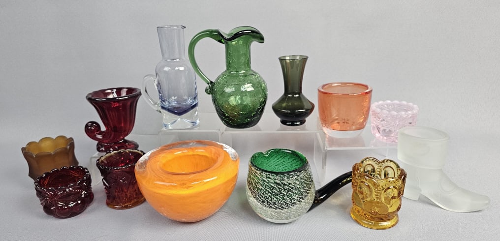 Large Assorted Colored Glass Miniatures Free from chips and cracks.: Free from chips and cracks.