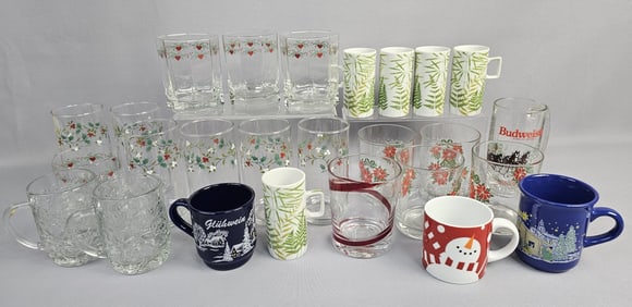 Large Lot Christmas Holiday Glasses Cups & Mugs Free from damage.