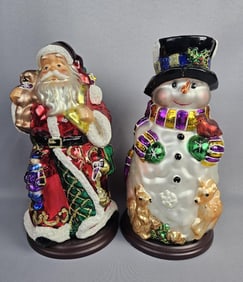 Thomas Pacconi Blown Glass Santa and Snowman A pair of Thomas Pacconi Classics hand-painted blown