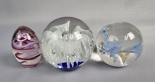 Mixed Art Glass Paperweights 2 signed/marked on the bottom. Free from damage.