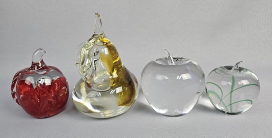 Mixed Fruit Apple & Pear Art Glass Paperweights Overall good condition, few surface scratches.