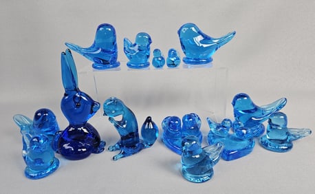 Mixed Cobalt Blue Rabbit Squirrel & Birds Measure 2-6 inches tall. 4 birds marked on bottom