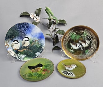 Enamel Bird Plates & Decor Inc Brumm Plates measure 5-7 inches.