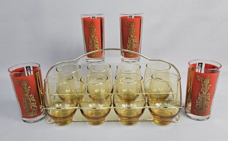 MCM Libby Amber Tumbler Set & Culver Highball Cocktail Glasses