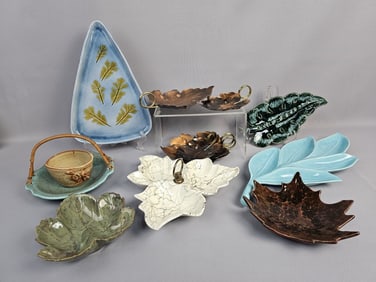 Collection of Leaf Pottery Pieces Some pieces with crazing, few small chips to tips. Please see