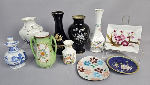 Collection of Asian Decorative Miniature Vases & Plates Inc Limoges & Aynsley