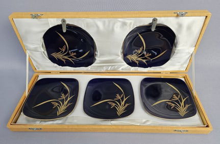 Japanese Koransha 5 Pcs Plate Set & Box Each plate measures 4.5 x 4.5 inches. Overall good