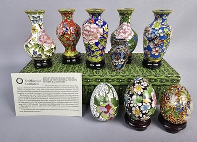 Collection of Small Chinese Cloisonné Vases and Eggs
