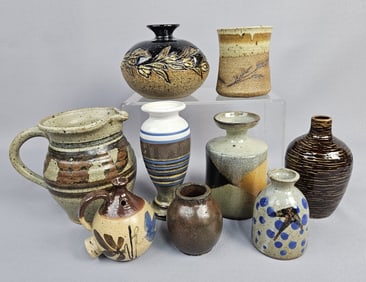 Collection of Assorted Studio Pottery Vessels A collection of nine assorted glazed ceramic vessels,