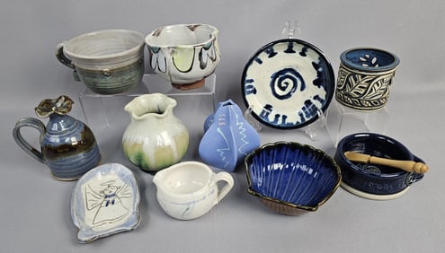 Eleven Contemporary Glazed Ceramic Studio Pottery A collection of eleven glazed ceramic items,