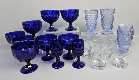 Collection of Modern Glassware Inc Bormioli Rocco A set of cobalt blue stemmed dessert bowls and