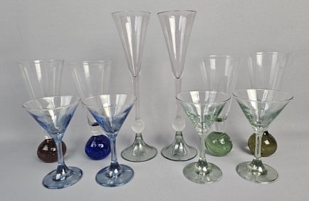 Ten Assorted Hand-Blown Glass Drinking Glasses Free from damage.