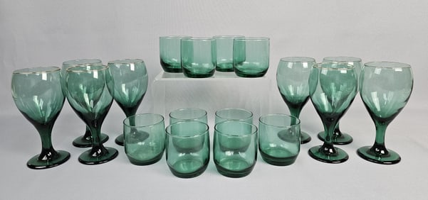 Anchor Hocking Blue Green Glasses Some marks and residue on glasses.