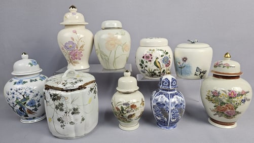 Asian-Inspired Ceramic Ginger Jars and Urns Measure 5-8 inches tall. Some pieces with crazing. Free