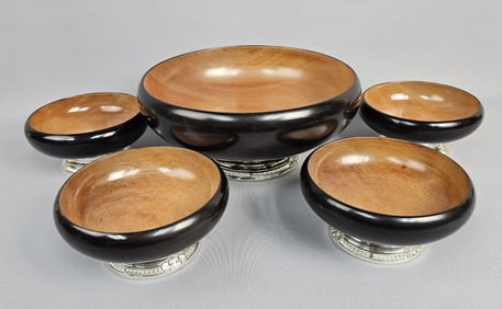 Mid-Century Modern NASCO Wood Salad Bowl Set Large bowl measures 10 x 10 x 5 inches tall.