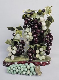 Dual Colored Chinese Jade Grape Cluster Sculpture 13 inches tall. Overall good condition, small chip