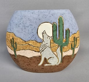 A Vintage Southwestern Glazed Ceramic Vase Vase measures 10"x8"x3" deep. Free from damage.