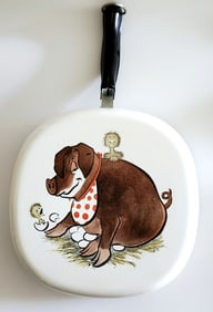 1970s Delano Studios Dela-Ware Enamel Pan With Pig Chicks & Eggs No chips or utensil marks.