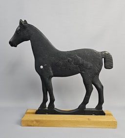 Vintage Cast Iron Horse Windmill Weight on Wooden Base
