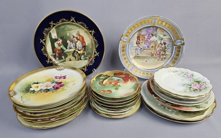 Large Mixed Plates Lot Including Pickard Hand painted assorted plates. Few chips present around