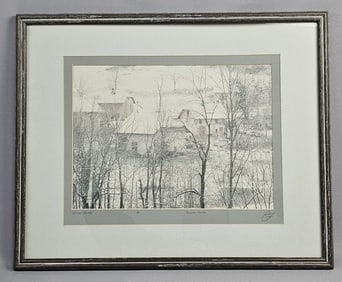 Winter Village' Artist Proof Etching Lithograph Art measures 21 x 17 inches