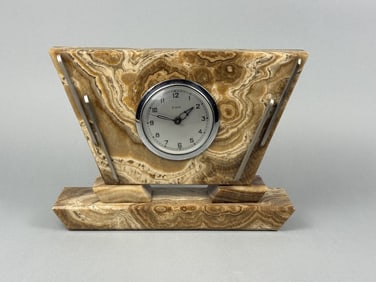 Vintage Onyx Stone Mantle Clock Currently not working.   11 x 2.5 x 8.25 inches.
