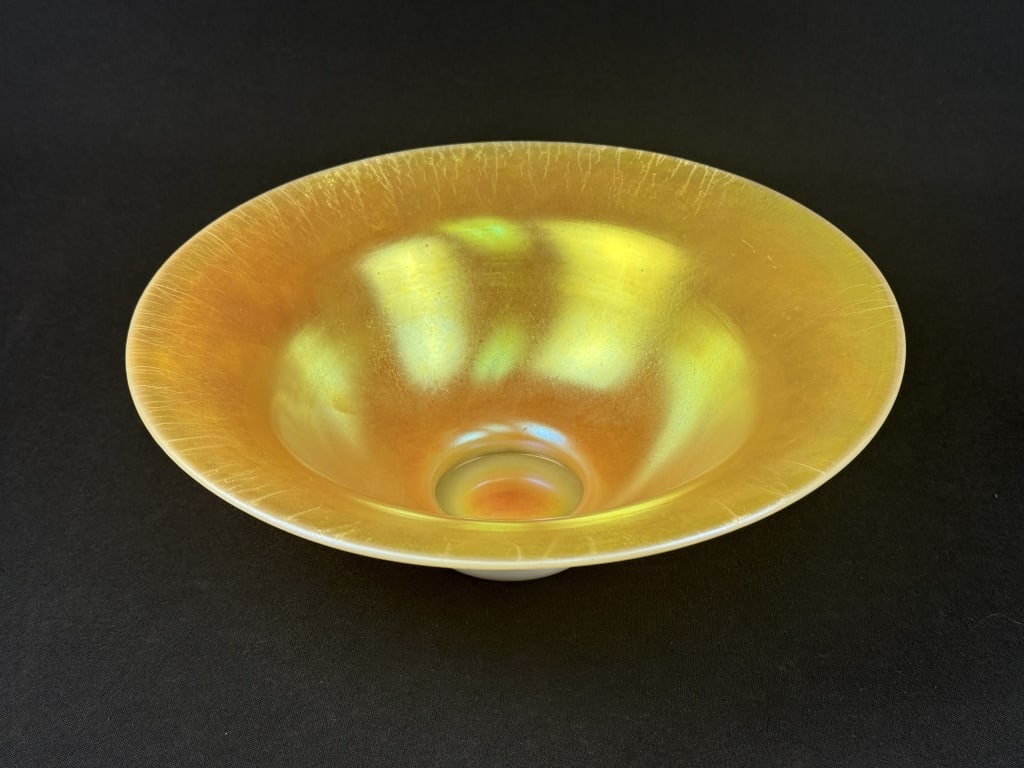 Calcite Aurene Onion Skin Centerpiece Bowl Iridescent gold inside white outside. Free from damage. (1 of 7)