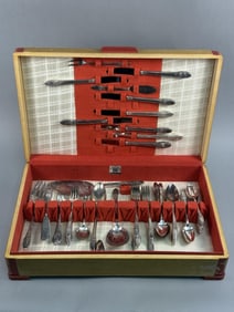 Vintage Rogers Bros Silverplate Set & Case Wooden box has heavy signs of age/wear overall. Please