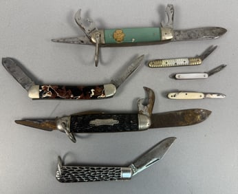 Vintage Pocket Knives Imperial Kutmaster 7 knives 3 of which are miniature. Some water damage/rust