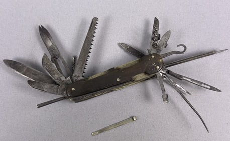 Vintage Swiss Style Multi Tool Pocket Knife Maker unknown. See photos for makers mark. Please refer