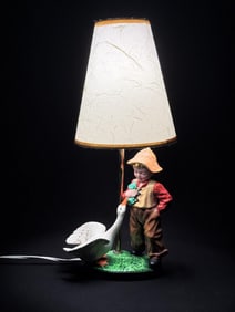 Vintage Holland Mold Lamp Boy With Goose Works.  Free from cracks or repairs.  See photos for